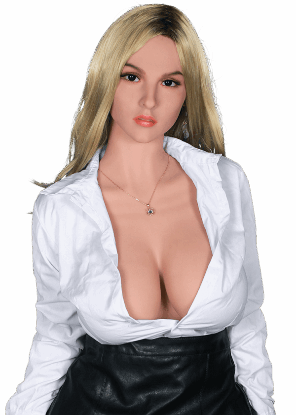 Realistische TPE Sexpuppe Bonny mit vollen Kurven, heller Haut und langen blonden Haaren, lebensechte Sexpuppe mit weiblichen Kurven und natürlichem Aussehen.