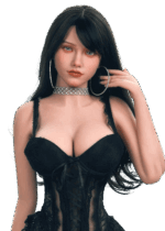 Realistische TPE Sexpuppe DutchDoll Alexis 159 cm mit raven-schwarzen Haaren, blauen Augen, Gel-Brüsten und schlanker Sanduhrfigur, lebensechte Puppe mit weicher Haut.