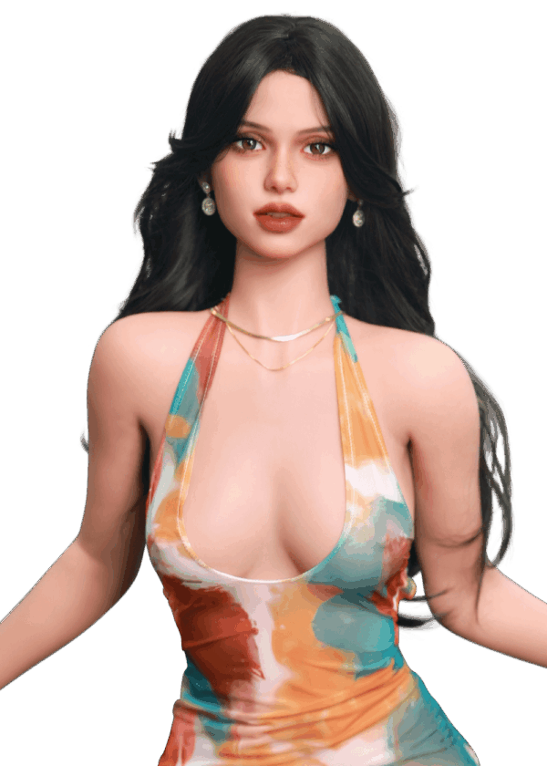 Realistische TPE Sexpuppe DutchDoll Nina 161 cm mit braunen Haaren, braunen Augen und Gel-Brüsten, lebensechte Puppe mit weicher Haut und natürlichem Look.