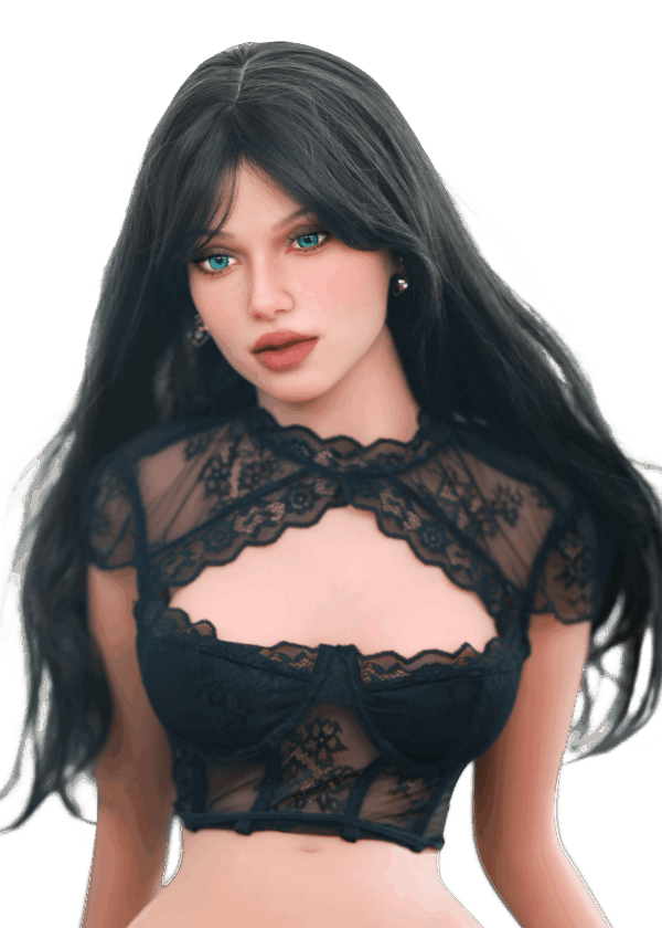 Realistische TPE Sexpuppe DutchDoll Layla 158 cm mit dunkelblonden Haaren, braunen Augen, vollen Gel-Brüsten und eleganten Rundungen, lebensechte Puppe mit weicher Haut.