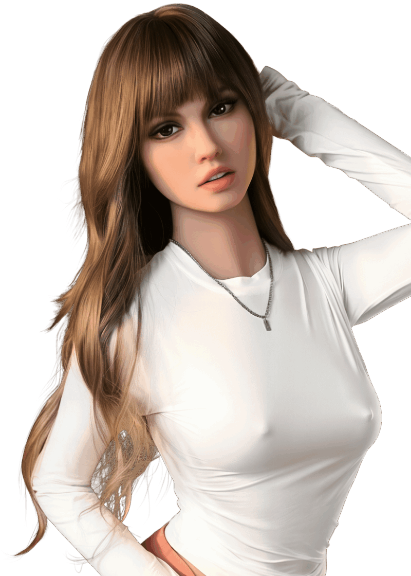 Realistische TPE Sexpuppe Mila 158 cm mit hellbraun-blonden Haaren, schlanker Taille und sportlichem Brunette-Look, lebensechte Puppe mit weicher Haut.