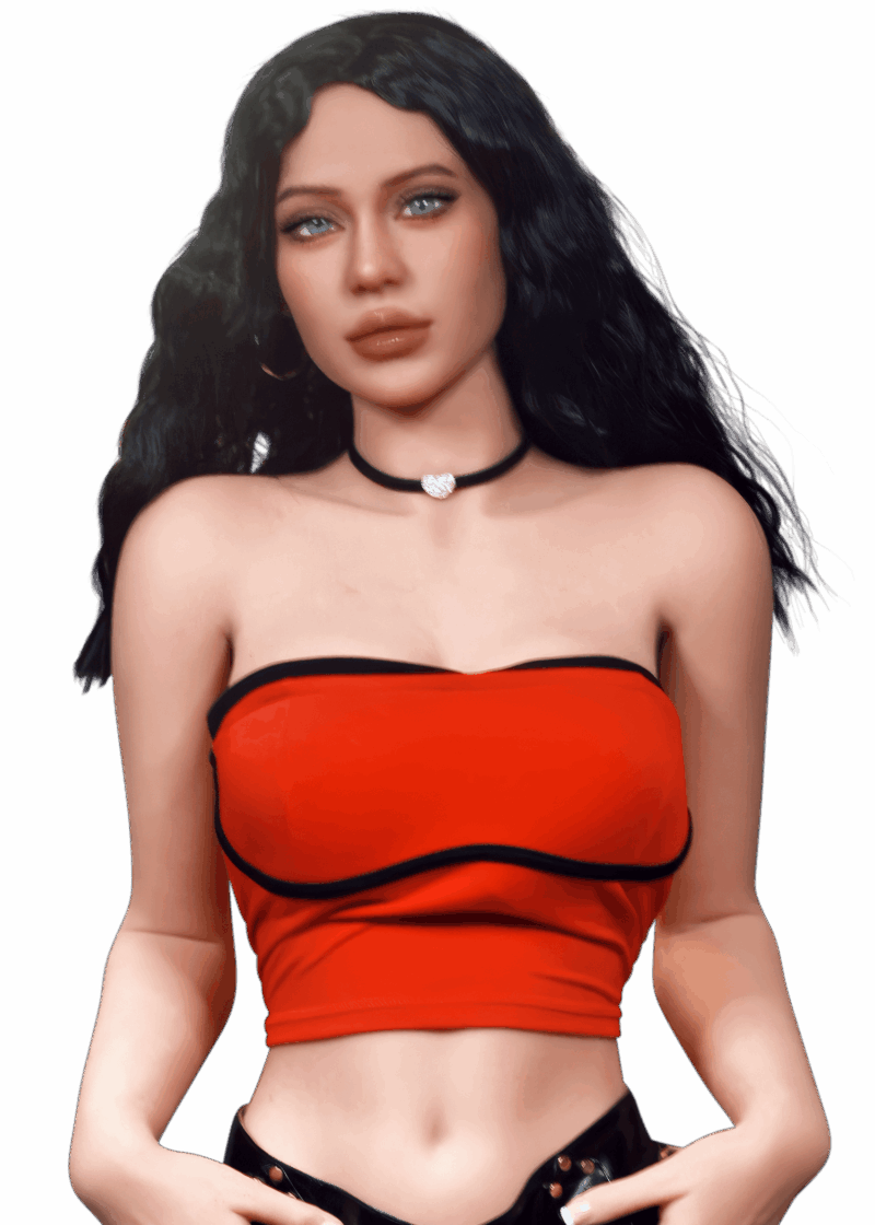 Firedoll Sasha | 166 cm Realistische TPE Sexpuppe Firedoll Sasha 166 cm mit dunklen Haaren, schlankem Körper, langen Beinen und Gel-Brüsten, lebensechte Puppe mit feinen Gesichtszügen und verführerischem Blick.