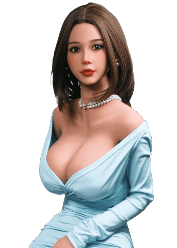 Realistische TPE Sexpuppe Firedoll Luna 166 cm mit dunkelbraunen Haaren, braunen Augen, großen Gel-Brüsten und elegantem Sanduhr-Figur, lebensechte Puppe mit weiblichen Kurven.