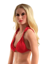 AVA-0 Realistische TPE sexpop RF Doll Ava met lang blond haar, natuurlijke C-cup borsten en zachte rondingen, in verleidelijke pose met levensechte uitstraling.